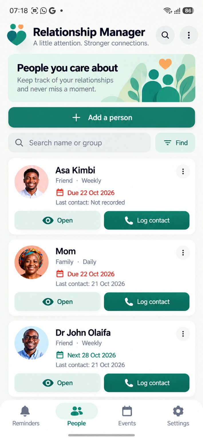 Relationship Manager Android app screenshot